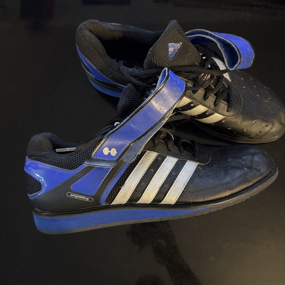 Adidas Weightlifting Shoes - Mens 10.5 - Black Blue - Lace & Strap